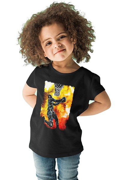 Basketbol Siyah Unisex Çocuk Tişört T-Shirt