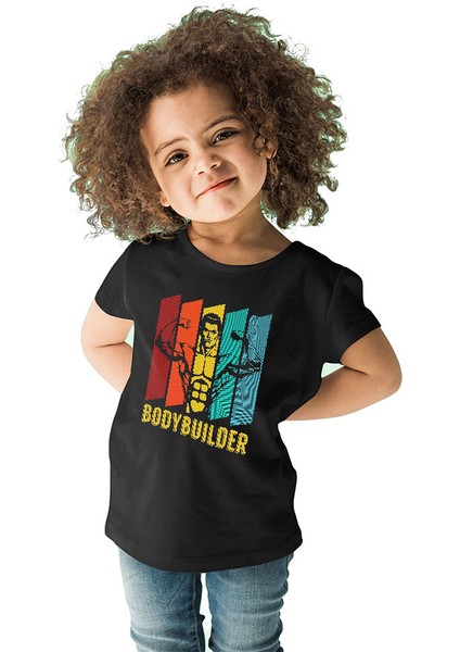 Body Builder Siyah Unisex Çocuk Tişört T-Shirt
