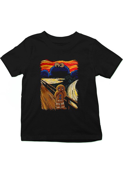 Kurabiye Canavarı Siyah Unisex Çocuk Tişört T-Shirt