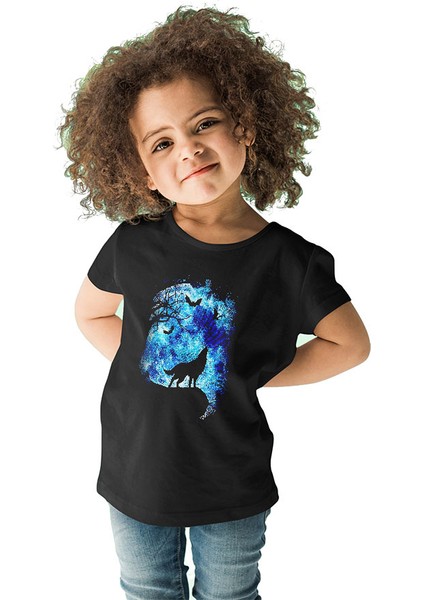 Uluyan Kurt Siyah Unisex Çocuk Tişört T-Shirt fiyatları