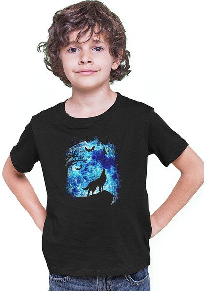 Uluyan Kurt Siyah Unisex Çocuk Tişört T-Shirt modelleri