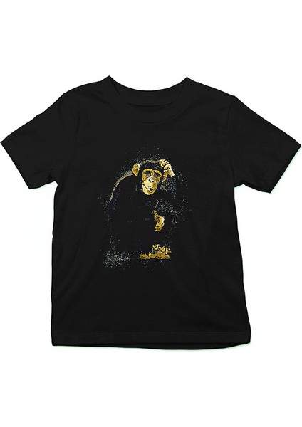 Düşünen Maymun Siyah Unisex Çocuk Tişört T-Shirt