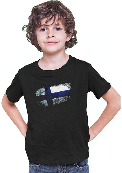 Finlandiya - Finland Siyah Unisex Çocuk Tişört T-Shirt modelleri