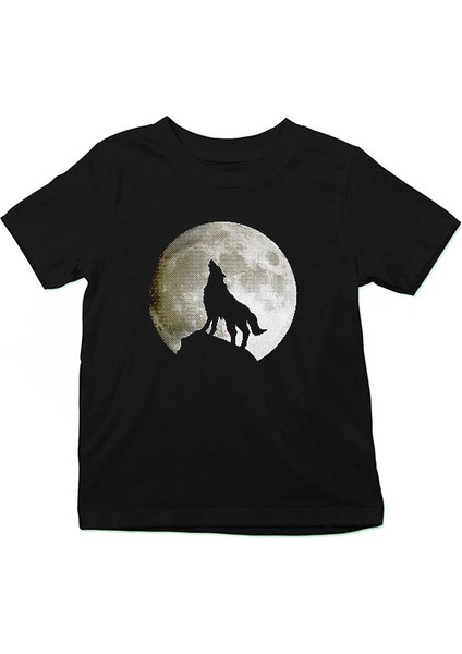 Uluyan Kurt Siyah Unisex Çocuk Tişört T-Shirt