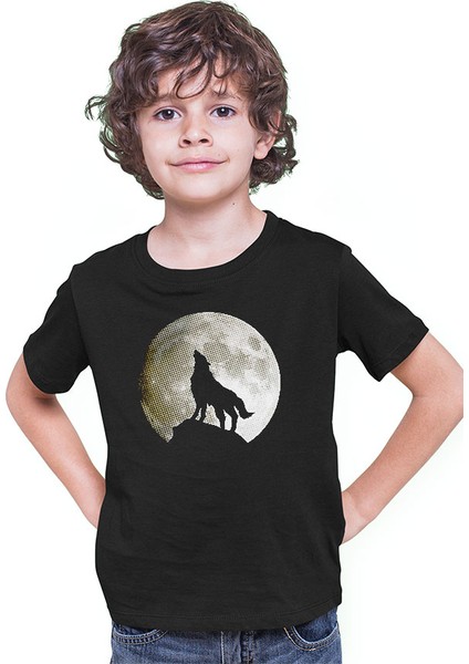 Uluyan Kurt Siyah Unisex Çocuk Tişört T-Shirt modelleri