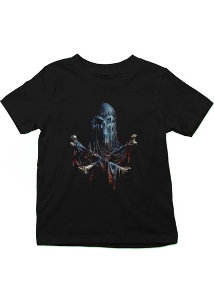 Hayalet Kurukafa Siyah Unisex Çocuk Tişört T-Shirt