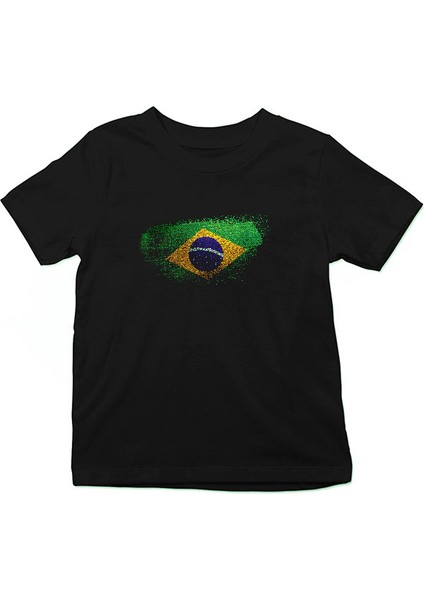 Brezilya - Brazil Siyah Unisex Çocuk Tişört T-Shirt