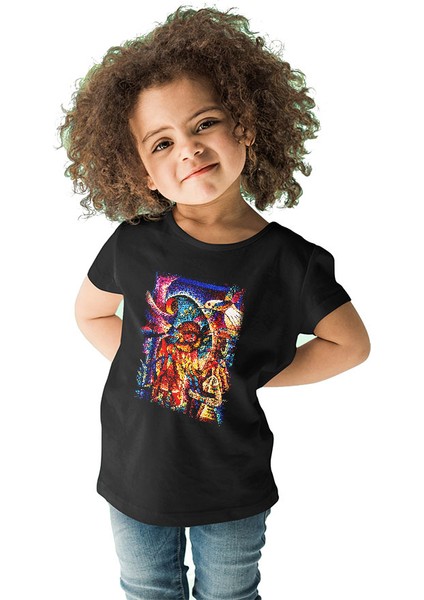 Kanaviçe Siyah Unisex Çocuk Tişört T-Shirt