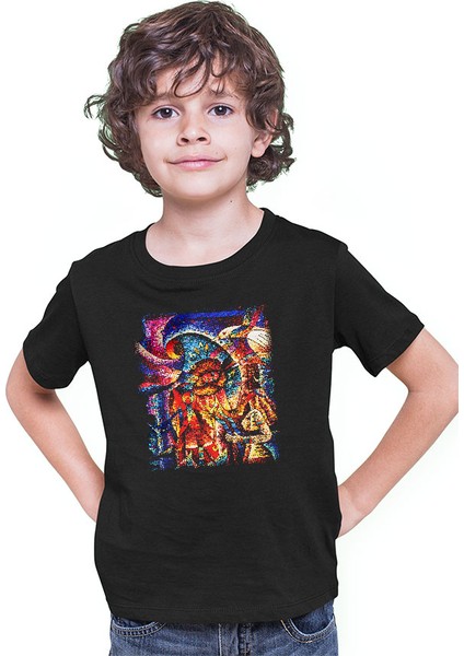 Kanaviçe Siyah Unisex Çocuk Tişört T-Shirt modelleri