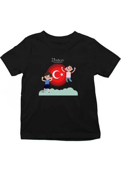 23 Nisan Ulusal Egemenlik ve Çocuk Bayramı Siyah Unisex Çocuk Tişört T-Shirt fiyatları