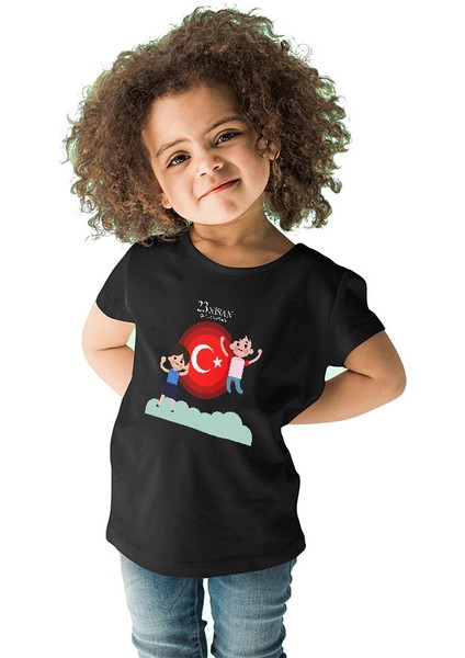 23 Nisan Ulusal Egemenlik ve Çocuk Bayramı Siyah Unisex Çocuk Tişört T-Shirt