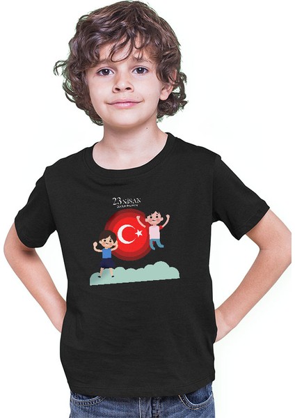 23 Nisan Ulusal Egemenlik ve Çocuk Bayramı Siyah Unisex Çocuk Tişört T-Shirt modelleri