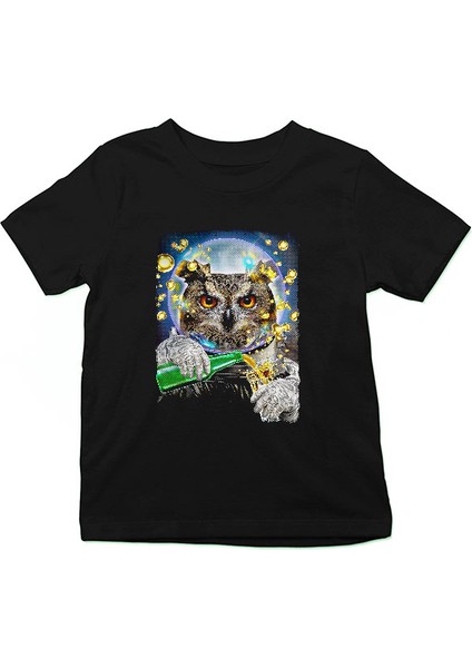 Astronot Baykuş Siyah Unisex Çocuk Tişört T-Shirt fiyatları