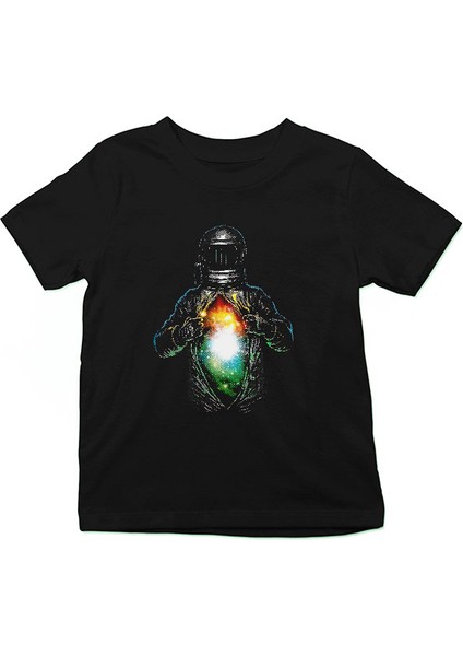 Astronot Siyah Unisex Çocuk Tişört T-Shirt