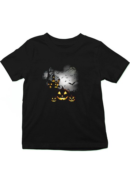 Cadılar Bayramı-Halloween Siyah Unisex Çocuk Tişört T-Shirt