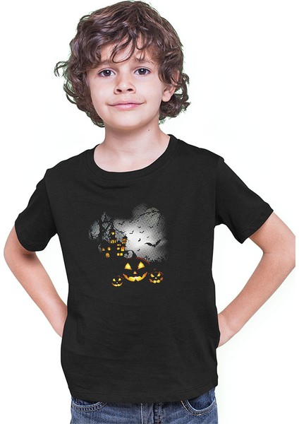 Cadılar Bayramı-Halloween Siyah Unisex Çocuk Tişört T-Shirt