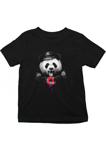 Polis Panda Siyah Unisex Çocuk Tişört T-Shirt fiyatları