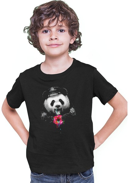 Polis Panda Siyah Unisex Çocuk Tişört T-Shirt modelleri