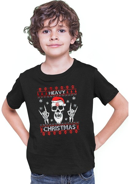 Heavy Metal Noel Baba Yılbaşı Siyah Unisex Çocuk Tişört T-Shirt modelleri