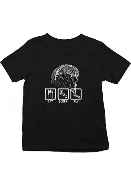 Yamaç Paraşütü - Paragliding Siyah Unisex Çocuk Tişört T-Shirt