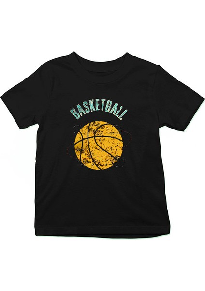 Basketbol Siyah Unisex Çocuk Tişört T-Shirt