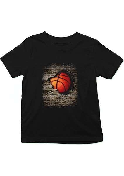 Basketbol Siyah Unisex Çocuk Tişört T-Shirt