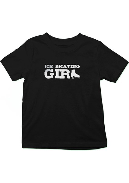 Buz Pateni Siyah Unisex Çocuk Tişört T-Shirt