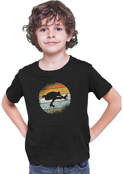 Buz Pateni Siyah Unisex Çocuk Tişört T-Shirt modelleri