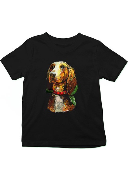 Renkli Base Basset Hound Siyah Unisex Çocuk Tişört T-Shirt