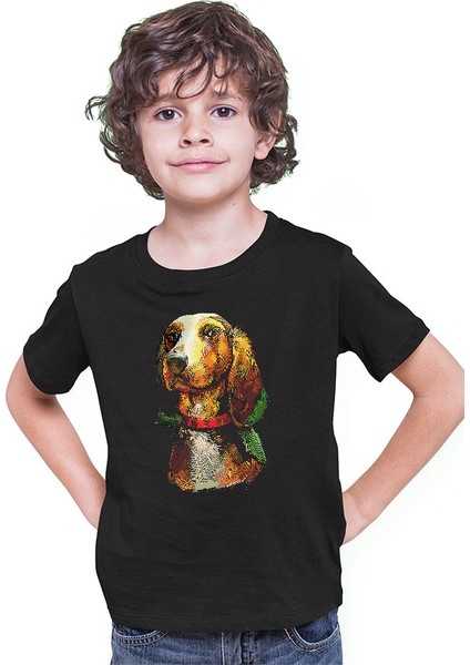 Renkli Base Basset Hound Siyah Unisex Çocuk Tişört T-Shirt