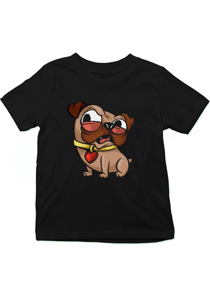 Sinirli Şeker Pug Siyah Unisex Çocuk Tişört T-Shirt