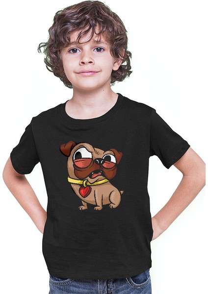Sinirli Şeker Pug Siyah Unisex Çocuk Tişört T-Shirt modelleri