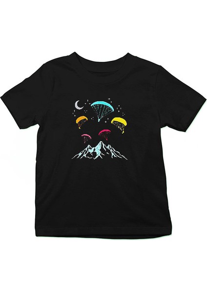 Yamaç Paraşütü - Paragliding Siyah Unisex Çocuk Tişört T-Shirt