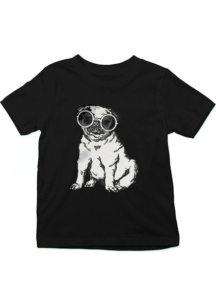Güneş Gözlüklü Pug - Köpekler Siyah Unisex Çocuk Tişört T-Shirt fiyatları
