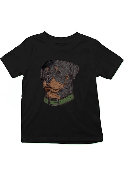 Asil Köpek Rottweiler Siyah Unisex Çocuk Tişört T-Shirt