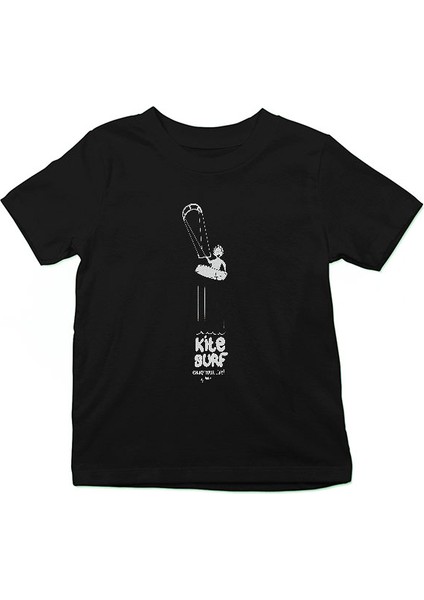 Uçurtma Kayağı - Kite Board Siyah Unisex Çocuk Tişört T-Shirt