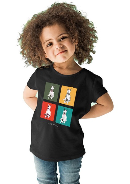 Pop Art Bull Teriyer Siyah Unisex Çocuk Tişört T-Shirt