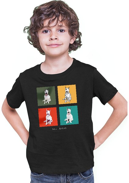 Pop Art Bull Teriyer Siyah Unisex Çocuk Tişört T-Shirt modelleri