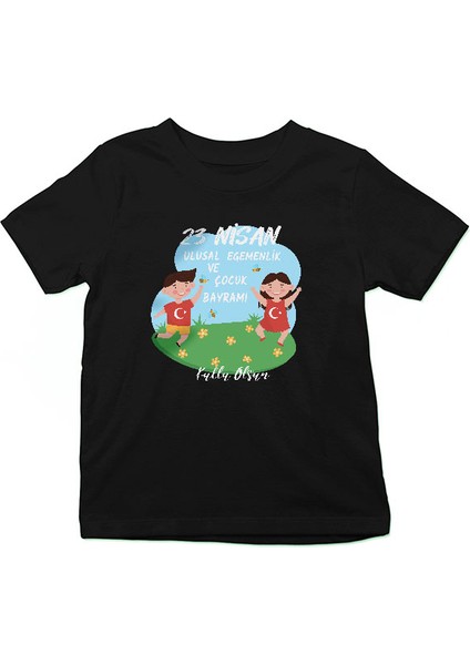 23 Nisan Ulusal Egemenlik ve Çocuk Bayramı Siyah Unisex Çocuk Tişört T-Shirt