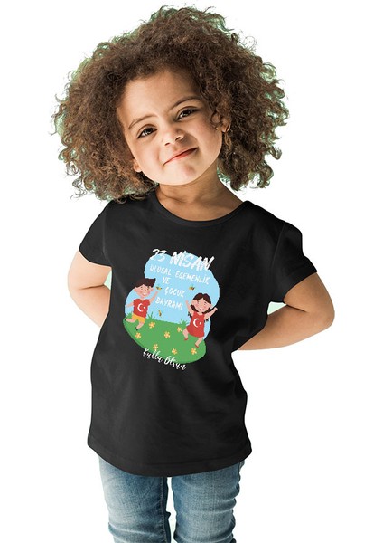 23 Nisan Ulusal Egemenlik ve Çocuk Bayramı Siyah Unisex Çocuk Tişört T-Shirt fiyatları