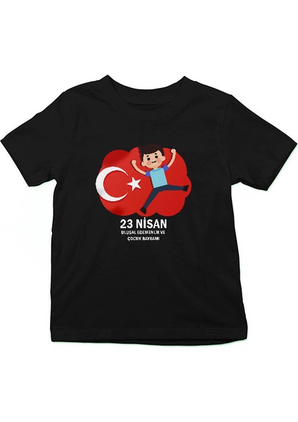 23 Nisan Ulusal Egemenlik ve Çocuk Bayramı Siyah Unisex Çocuk Tişört T-Shirt