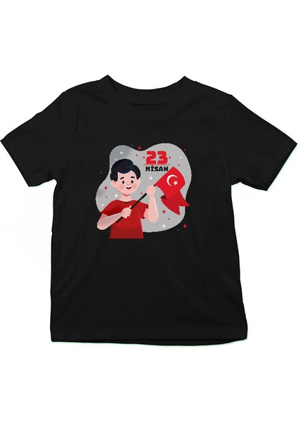 23 Nisan Ulusal Egemenlik ve Çocuk Bayramı Siyah Unisex Çocuk Tişört T-Shirt