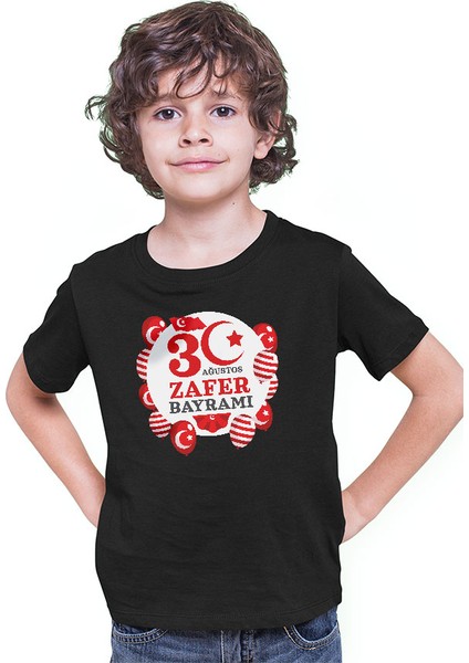 30 Ağustos Zafer Bayramı Siyah Unisex Çocuk Tişört T-Shirt