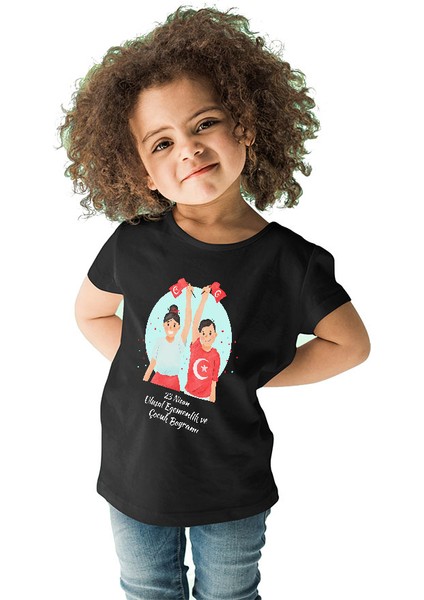23 Nisan Ulusal Egemenlik ve Çocuk Bayramı Siyah Unisex Çocuk Tişört T-Shirt fiyatları