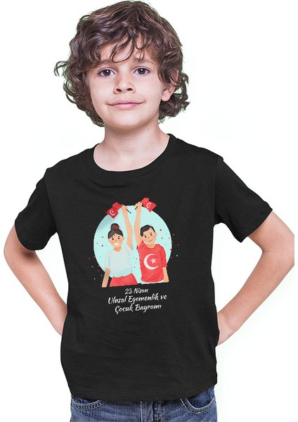 23 Nisan Ulusal Egemenlik ve Çocuk Bayramı Siyah Unisex Çocuk Tişört T-Shirt modelleri