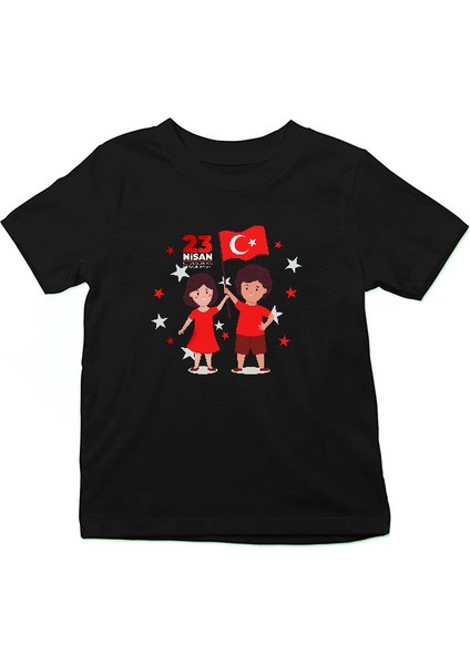 23 Nisan Ulusal Egemenlik ve Çocuk Bayramı Siyah Unisex Çocuk Tişört T-Shirt