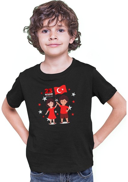 23 Nisan Ulusal Egemenlik ve Çocuk Bayramı Siyah Unisex Çocuk Tişört T-Shirt modelleri