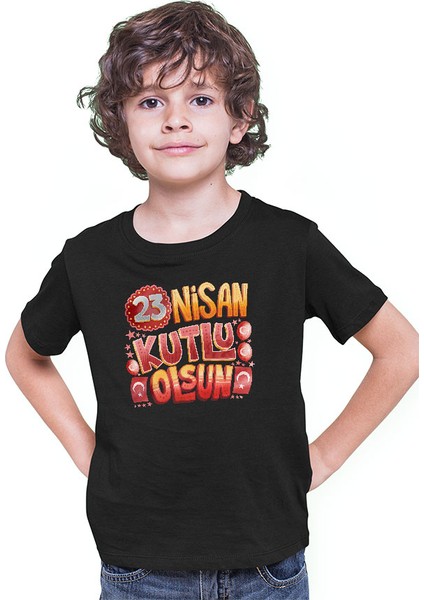 23 Nisan Ulusal Egemenlik ve Çocuk Bayramı Siyah Unisex Çocuk Tişört T-Shirt modelleri