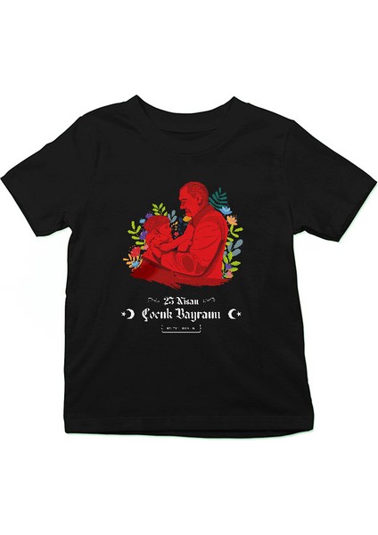 23 Nisan Ulusal Egemenlik ve Çocuk Bayramı Siyah Unisex Çocuk Tişört T-Shirt