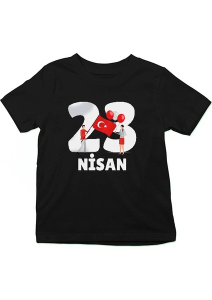 23 Nisan Ulusal Egemenlik ve Çocuk Bayramı Siyah Unisex Çocuk Tişört T-Shirt